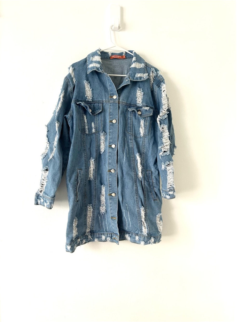Thirty 6 Point 5 Women’s S Oversized Distressed Long Denim Jacket Jean Coat